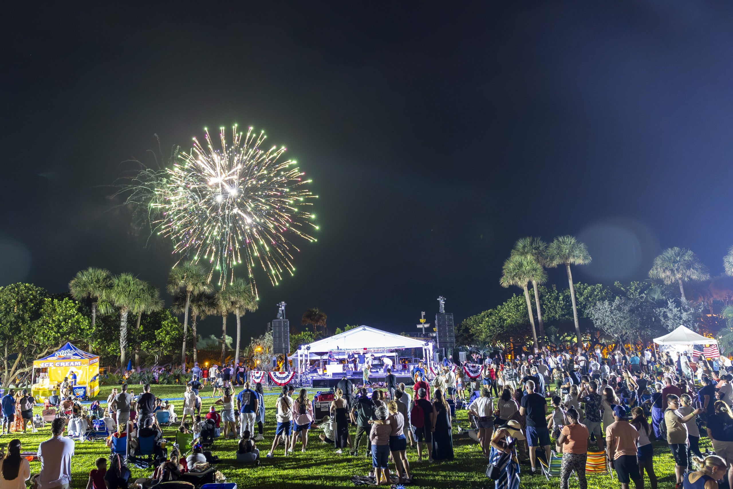 fireworks and crowd at North Beach event