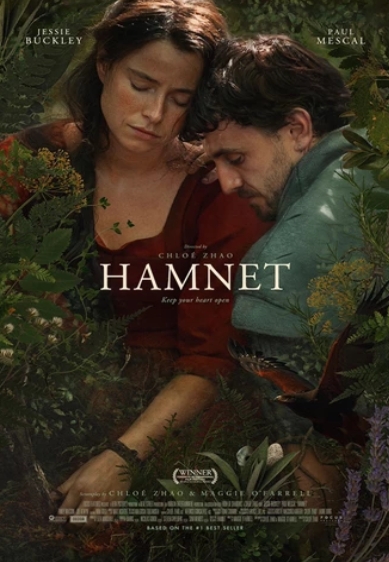 man and woman in hamnet movie poster
