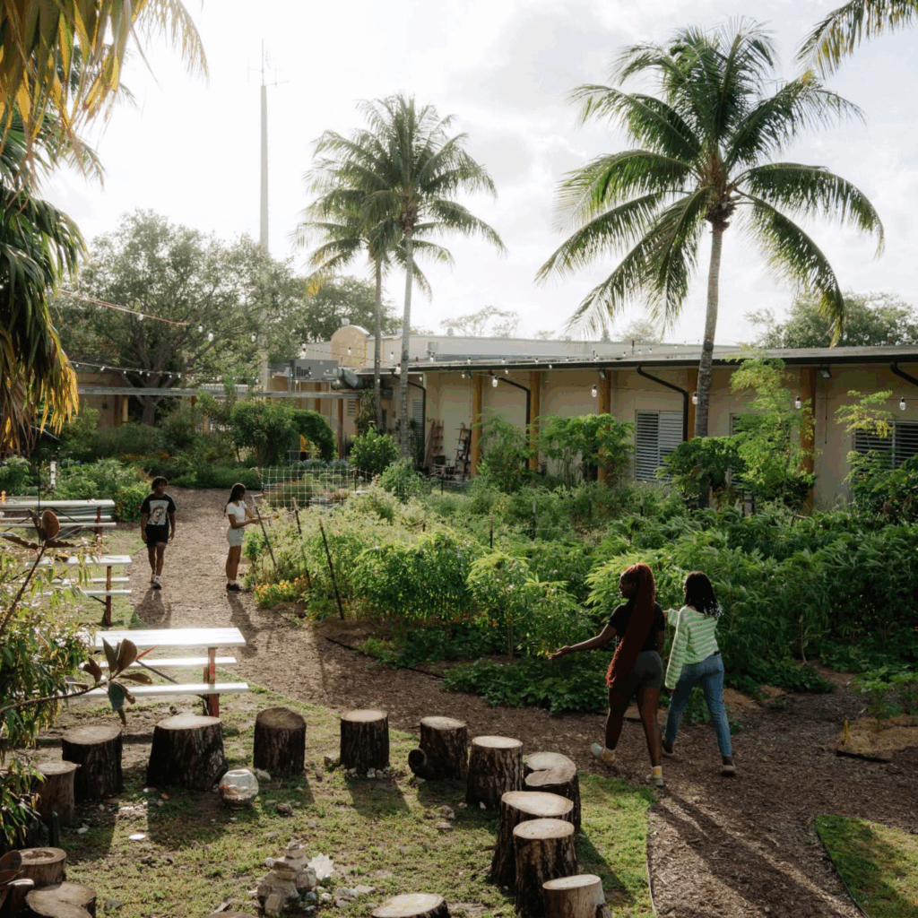 women exploring the garden